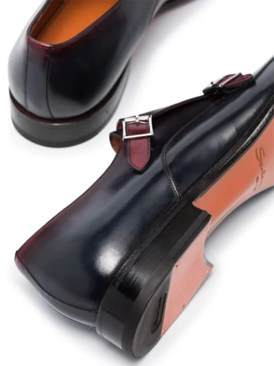 Shop Santoni Double Buckle Leather Monk Shoes In Brown