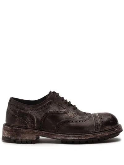 Shop Dolce & Gabbana Vintage-look Leather Brogues In Brown