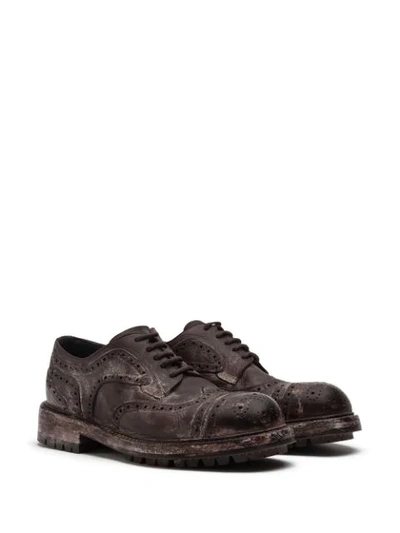 Shop Dolce & Gabbana Vintage-look Leather Brogues In Brown