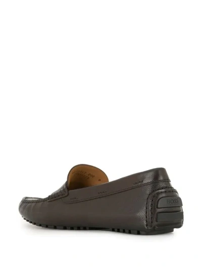 Shop Hugo Boss Penny Strap Loafers In Brown