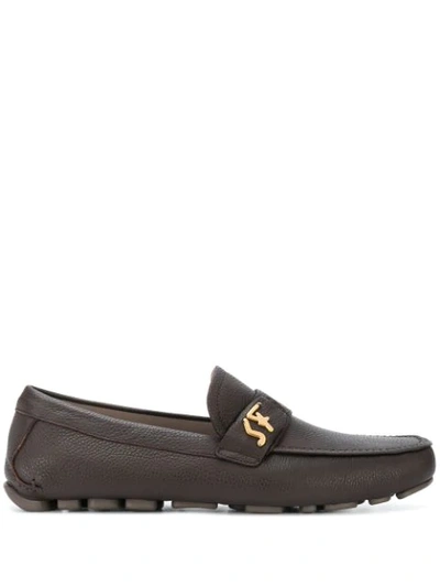 Ferragamo Signature Round Toe Loafers In Brown
