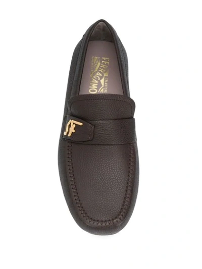 Ferragamo Signature Round Toe Loafers In Brown