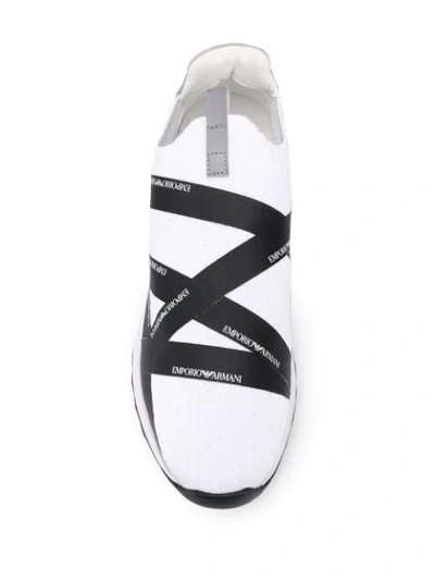 Shop Emporio Armani Logo Tape Slip-on Sneakers In White