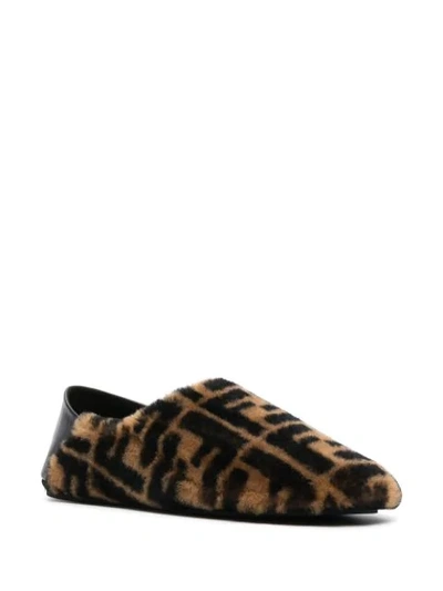 Shop Fendi Ff Pattern Slippers In Neutrals