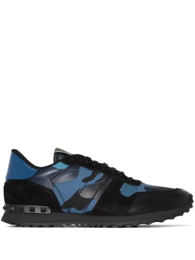 Shop Valentino Camouflage Rockrunner Low-top Sneakers In Blue