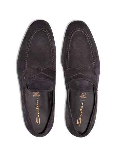 Shop Santoni Suede Loafers In Black