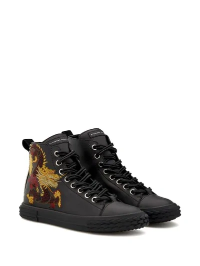 Shop Giuseppe Zanotti High Top Embroidered Chinese Dragon Sneakers In Black