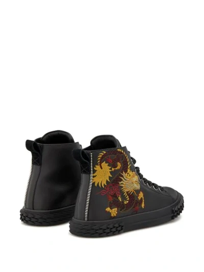 Shop Giuseppe Zanotti High Top Embroidered Chinese Dragon Sneakers In Black