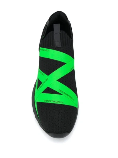 Shop Emporio Armani Logo Tape Slip-on Sneakers In Black