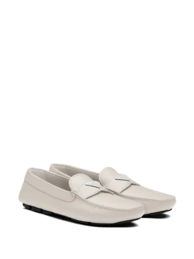 Shop Prada Logo Plaque Loafers In White