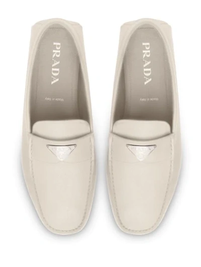 Shop Prada Logo Plaque Loafers In White
