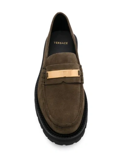Shop Versace Logo Plaque Loafers In Green