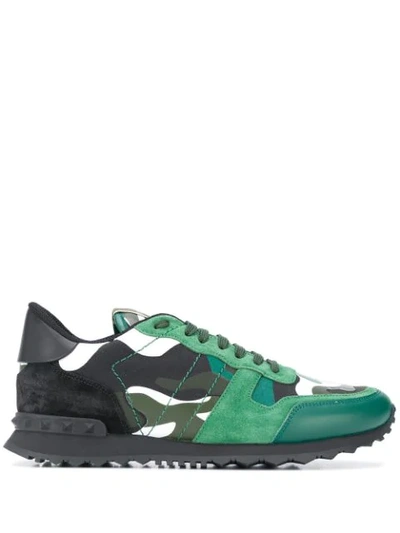 Shop Valentino Camouflage Rockrunner Sneakers In Green