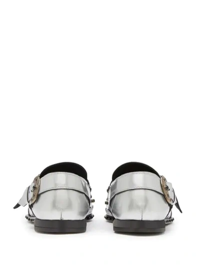 Shop Dolce & Gabbana Studded Metallic-finish Loafers In Silver