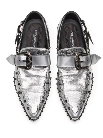 Shop Dolce & Gabbana Studded Metallic-finish Loafers In Silver