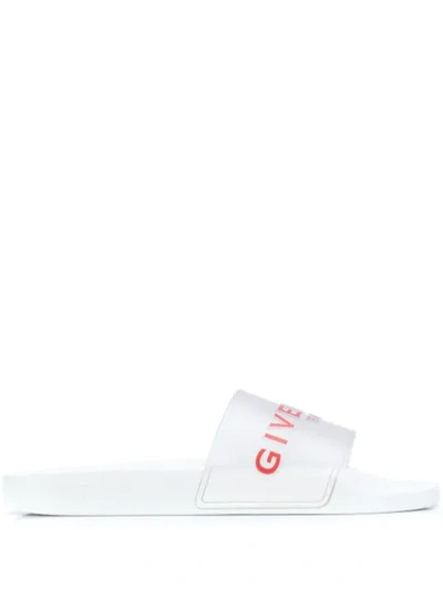 Shop Givenchy Paris Logo Print Slides In White