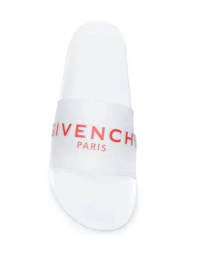 Shop Givenchy Paris Logo Print Slides In White
