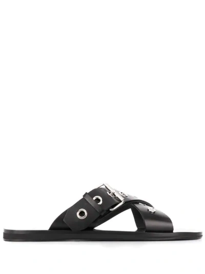 Shop Versace Eyelet Strap Sandals In Black