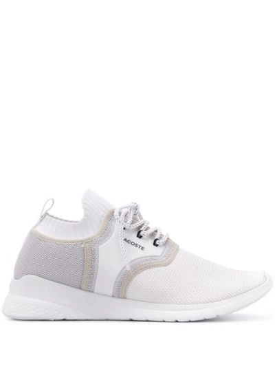 Shop Lacoste Mesh Panel Ribbed Detail Sneakers In White