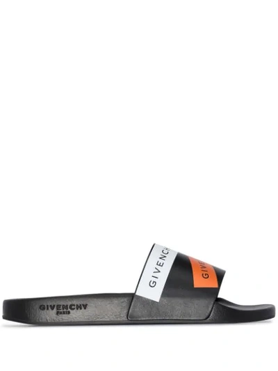 Shop Givenchy X Browns 50 Panel Logo Print Pool Slides In Black