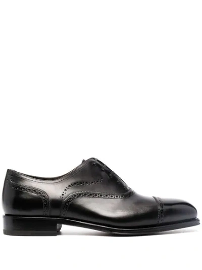 Shop Ferragamo Square-toe Leather Brogues In Black