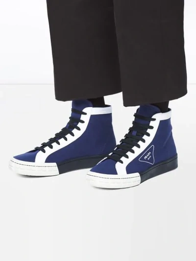 Shop Prada High-top Wheel Sneakers In Blue