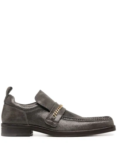 Shop Martine Rose Square Toe Embossed Loafers In Grey