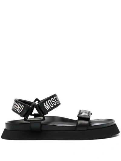 Shop Moschino Logo-tape Flat Sandals In Black