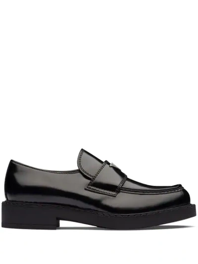 Shop Prada Logo-plaque Chunky Heel Loafers In Black