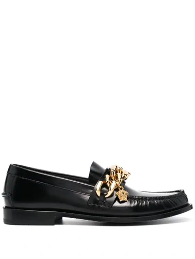 Shop Versace Oversized-chain Detail Loafers In Black