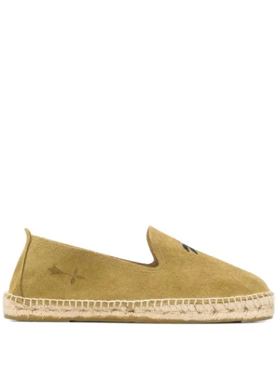 Shop Manebi Palm Tree Embroidered Espadrilless In Green