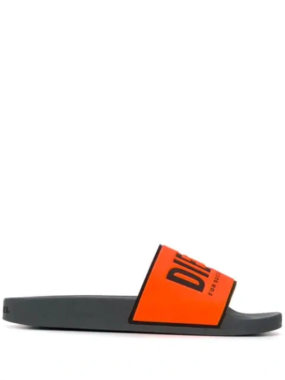 Shop Diesel Sa-valla Logo Strap Slides In Orange