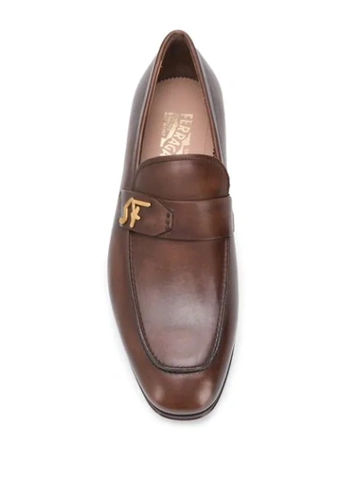 Shop Ferragamo Signature Loafers In Brown