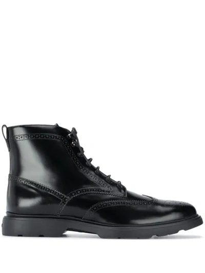 Shop Hogan Brogue Leather Ankle Boots In Black