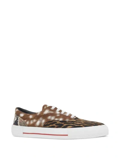 Shop Burberry Animal Print Canvas Low-top Sneakers In Brown