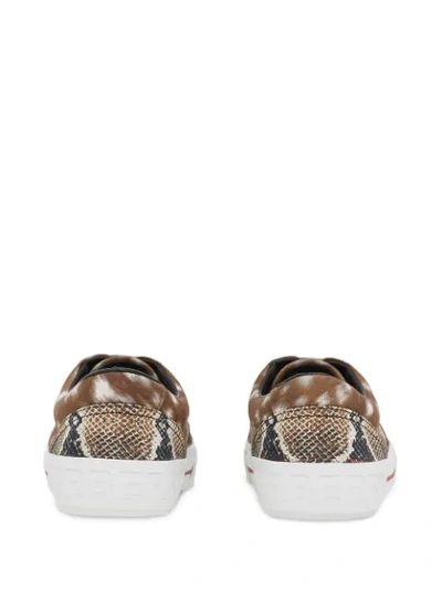 Shop Burberry Animal Print Canvas Low-top Sneakers In Brown