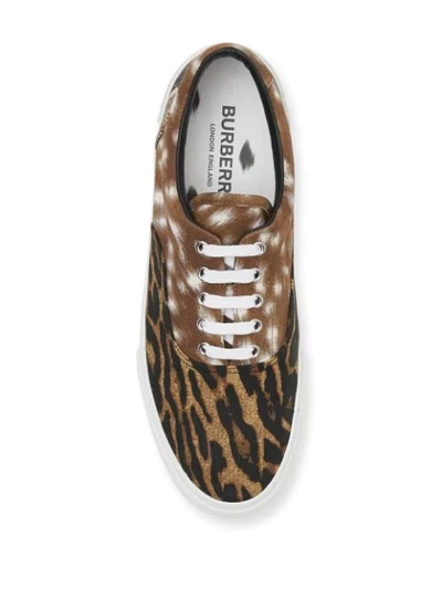 Shop Burberry Animal Print Canvas Low-top Sneakers In Brown