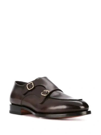 Shop Santoni Buckled Monk Shoes In Brown