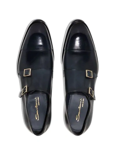 Shop Santoni Double-strap Leather Monk Shoes In Blue