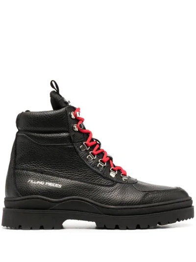 Shop Filling Pieces Contrasting Lace-up Boots In Black