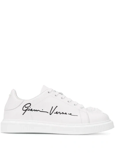 Versace Leather Logo & Medusa Low Top Sneakers In White | ModeSens