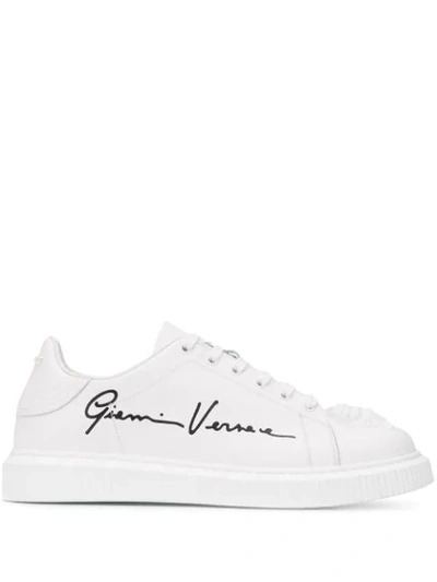 Shop Versace Nyx Medusa Leather Sneakers In White