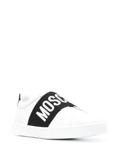Shop Moschino Logo Print Slip-on Sneakers In White
