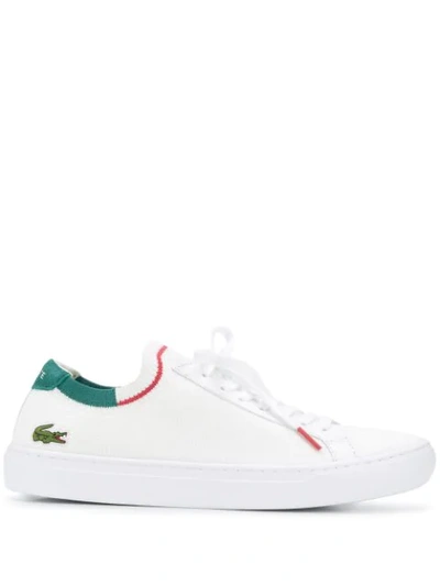 Shop Lacoste Knitted Style Embroidered Logo Detail Sneakers In White