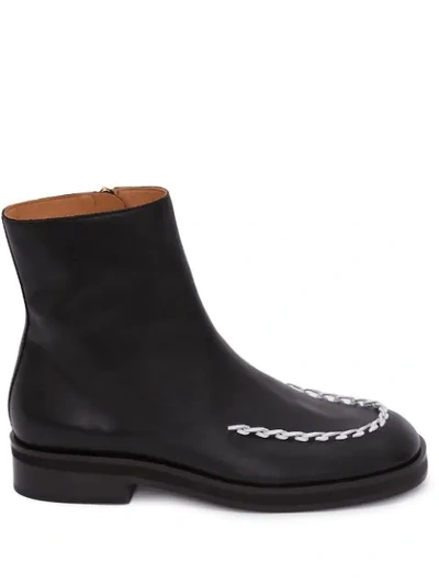 Shop Jw Anderson Contrast Stitch Detail Ankle Boots In Black
