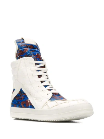 Shop Rick Owens Embossed Effect Patterned High Top Sneakers In White