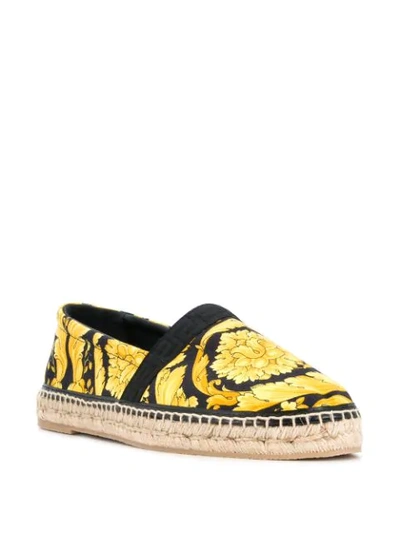 Shop Versace Baroque Print Raffia Sole Espadrilles In Black