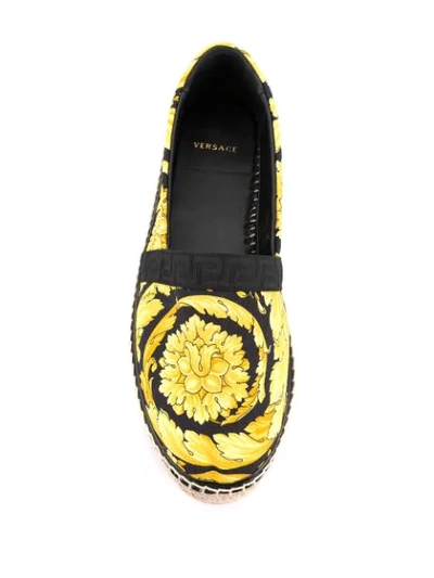 Shop Versace Baroque Print Raffia Sole Espadrilles In Black