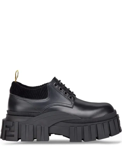 Shop Fendi Platform Lace-up Shoes In Black