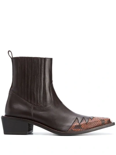 Shop Martine Rose Embossed Snakeskin Effect Boots In Brown